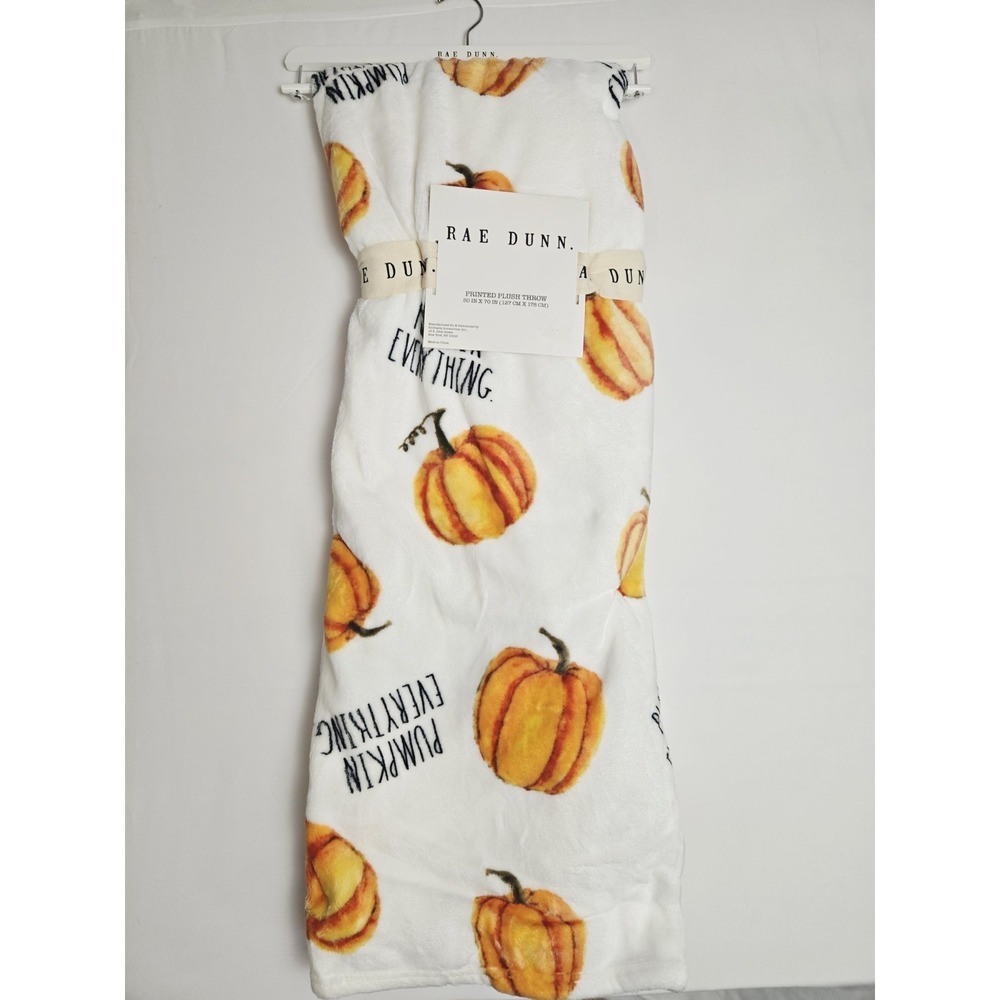 Rae Dunn Printed plush throw blanket soft Pumpkin Everything Fall Halloween NEW